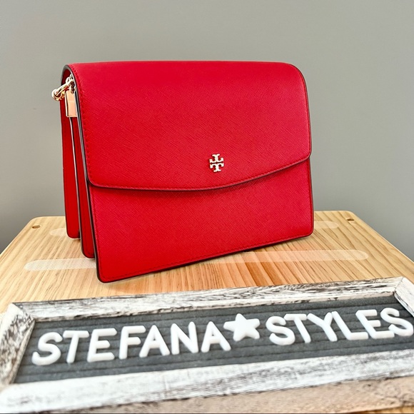 Tory Burch Red Emerson Envelope Adjustable Chain Shoulder Bag - Picture 2 of 13